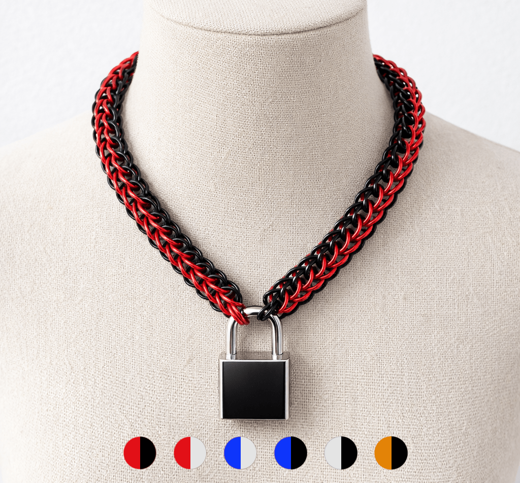 Persian Chainmail Pup Collar - Silver Padlock - Day Collar - SubWoofs