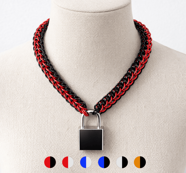 Persian Chainmail Pup Collar - Silver Padlock - Day Collar - SubWoofs